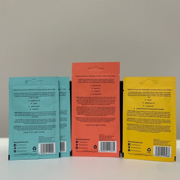 Que Bella Mask Set - 2 x Pore Minimising, 1 x Vitamin Glow, 1 x Soothing New - Picture 2 of 2